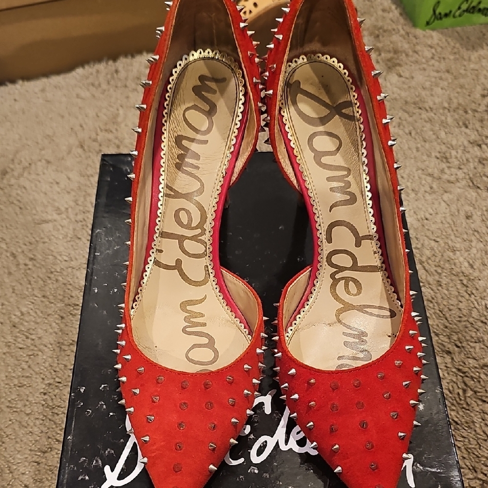 Sam Edelman Red Suede Pointed Spike Heels